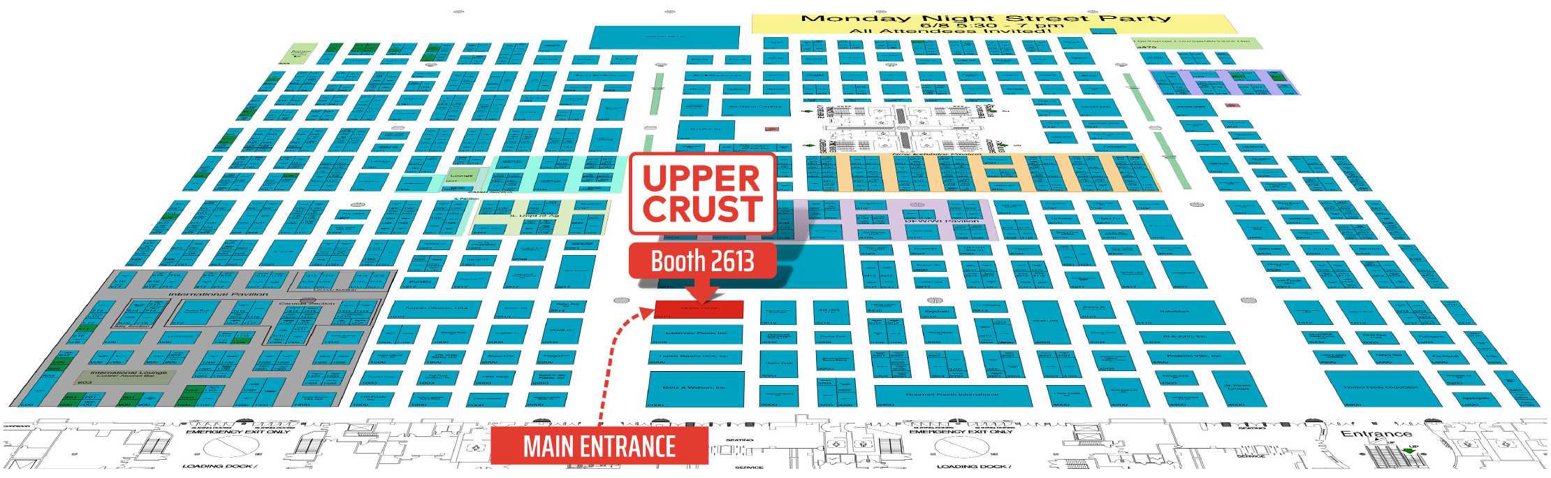 IDDBA 2026 exhibitor map with Upper Crust booth 2613 highlighted